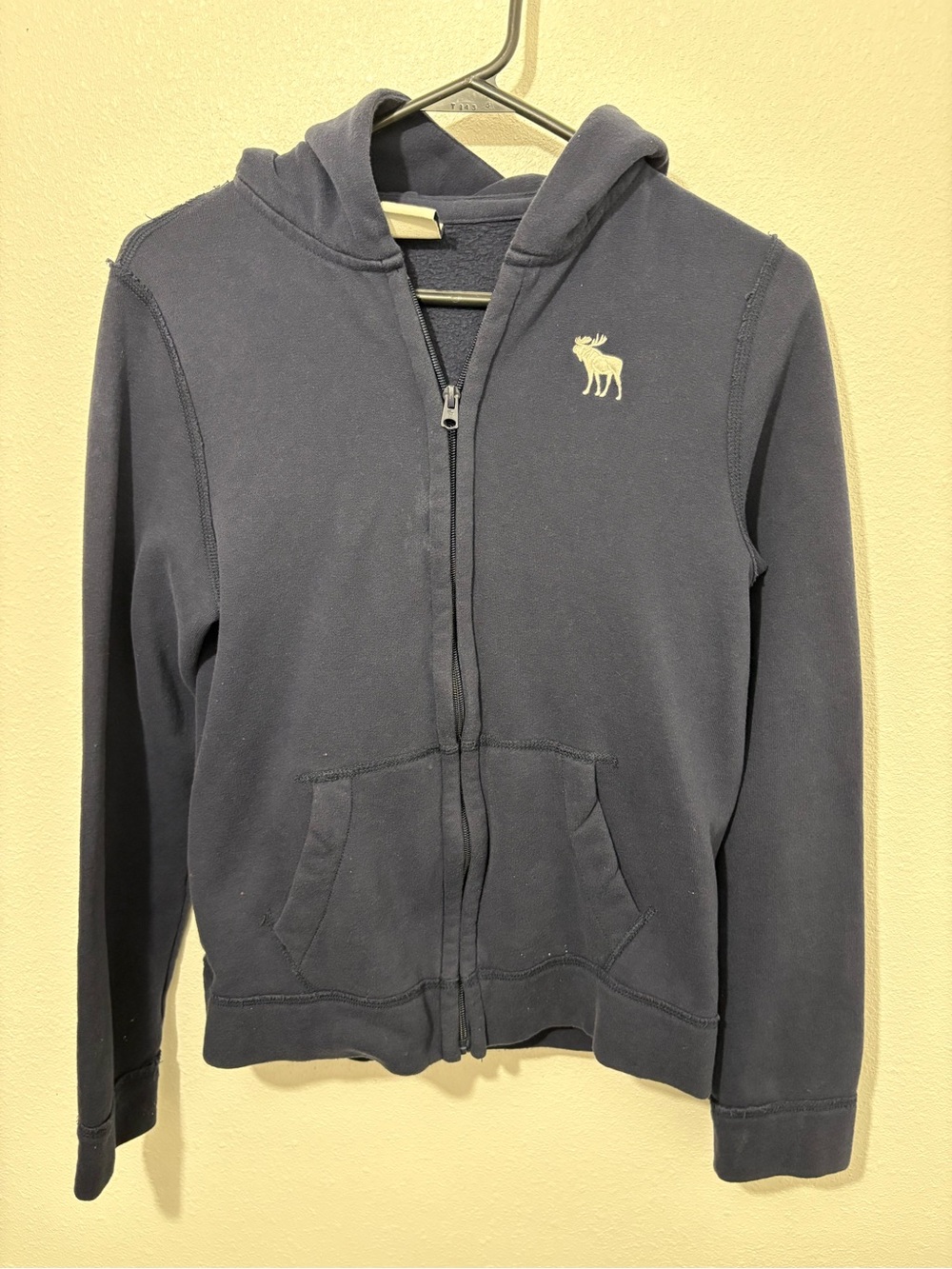 Abercrombie & Fitch Navy Blue Cotton Sweatshirt Hoodie Zip Up Logo Size L